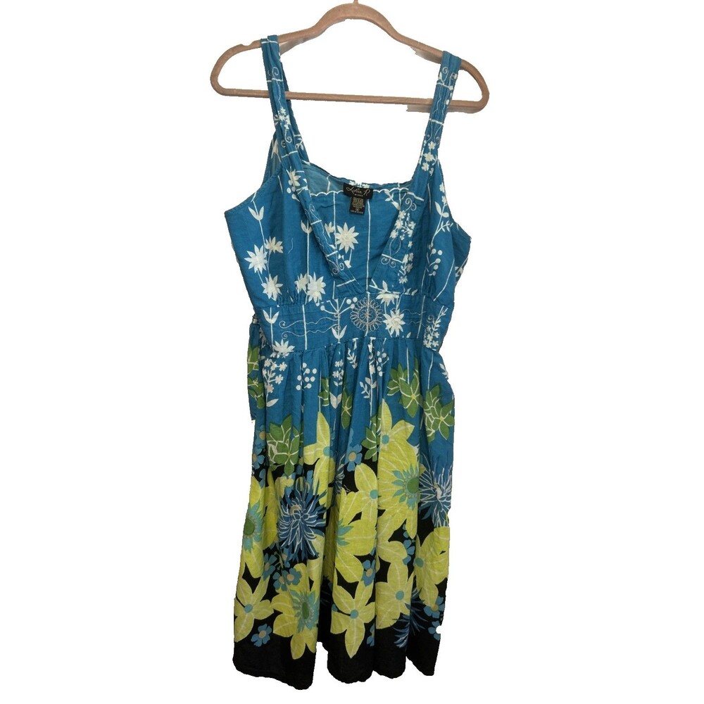 #8132 VTG LOLA P BLUE COTTAGE CORE  GYPSY SUMMER DRESS COTTON SIZE 1X
